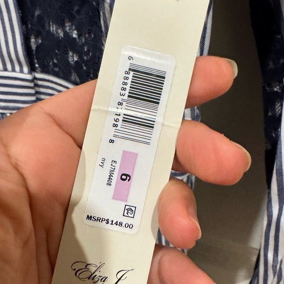 BNWT Eliza J Blue and White striped midi shirt dress lace size 6 $147 - Picture 6 of 7